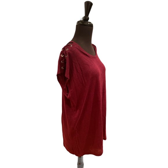 NWT IRO Amery Shoulder Tie T-Shirt in Burgundy 100% Linen Size L - Picture 6 of 12